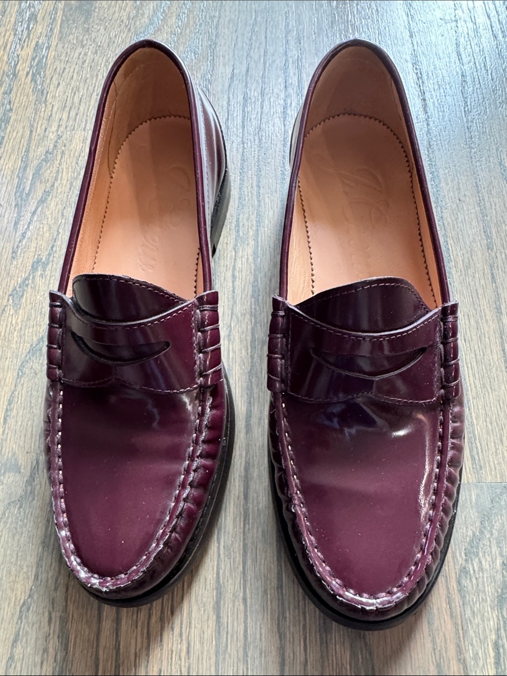 J. Crew Burgundy Patent Penny Loafers